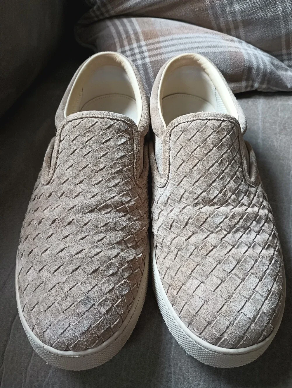 Bottega Veneta Beige Intrecciato Suede Mens Slip on Sneakers Size 42
